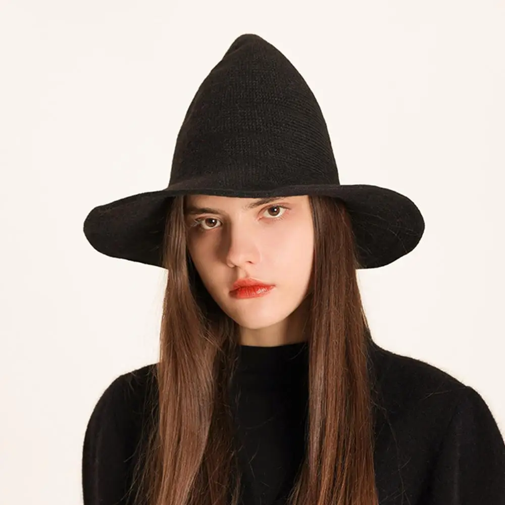 

Halloween Hat, Regular Wizard Hat, Foldable Knit Hat, Pointed Female Witch Hat, Role-playing Witch Hat, Wool Women's Hat Fashion