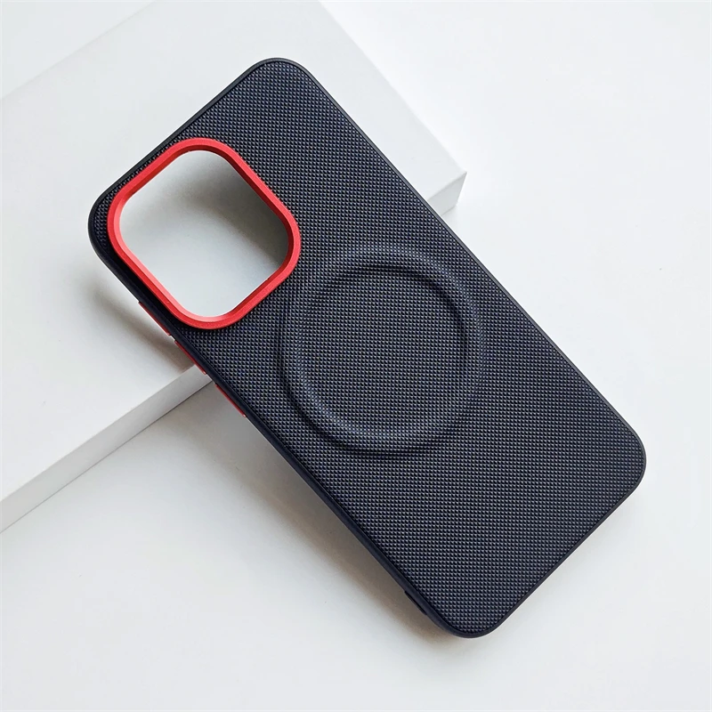 Magnetic Fine Grained Leather Case with Matte Back and Metal Lens Frame Cover