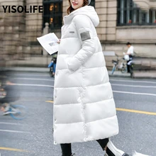 Winter Women's Cotton Coat Long Hooded Thicken Loose Jackets and Coats Straight Simplicity Clothes Women Mid-Length Parkas Gift