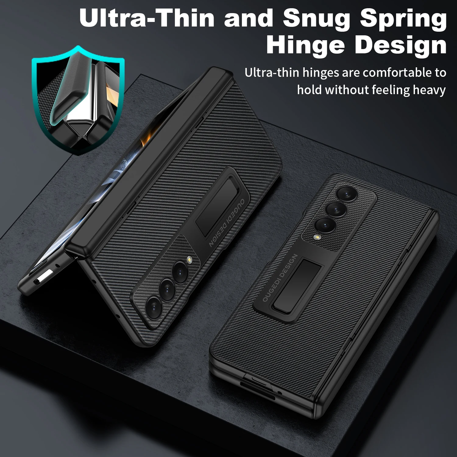 Slim Case For Samsung Galaxy Z Fold 4 Hinge Protection Shockproof Leather Case With Kickstand HD Tempered Film Screen Protector