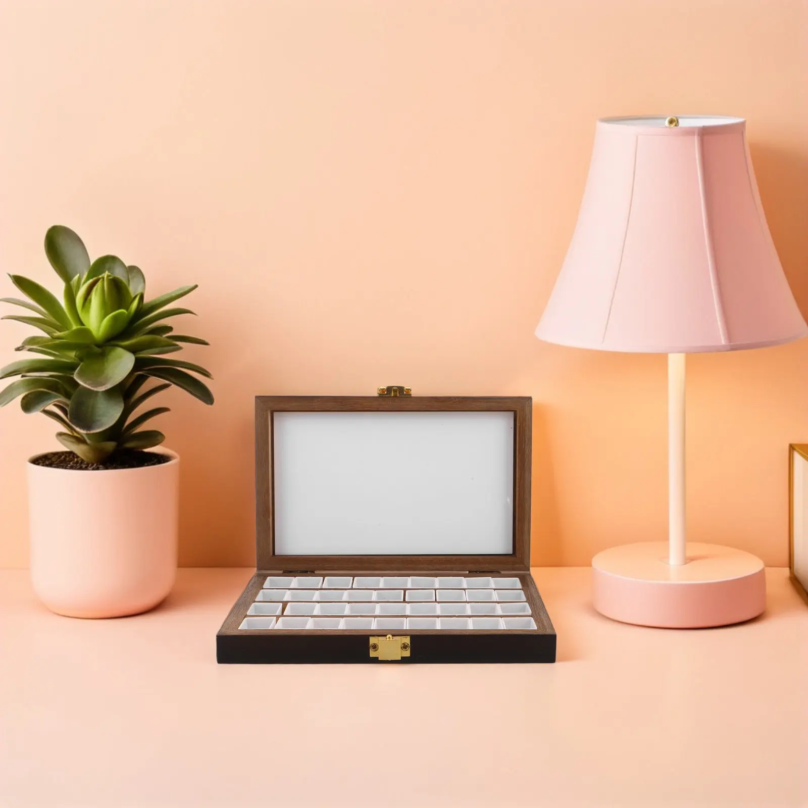 휴대용 수채화 팔레트 박스 블랙 월넛 우드 36웰 믹싱 트레이 페인트 보관함 여행용 아티스트 휴대용 페인트 박스