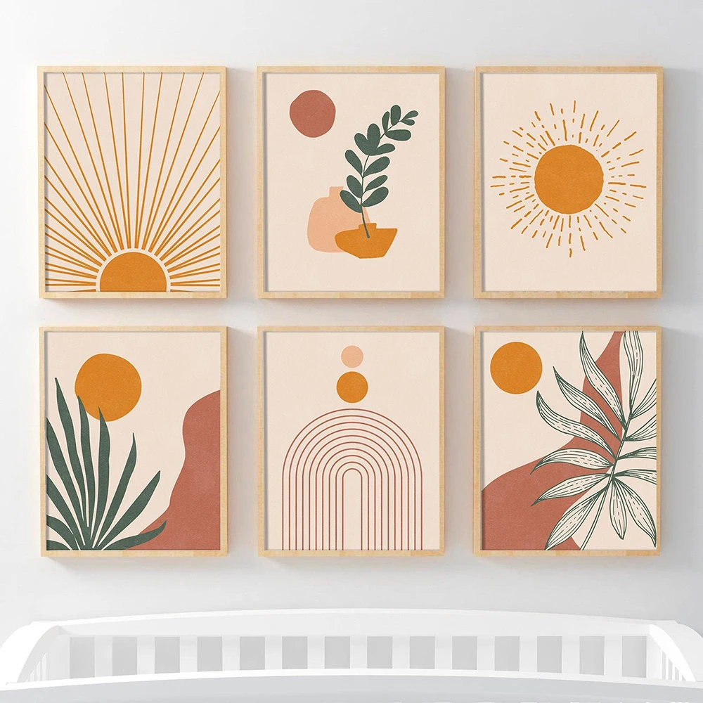 

Abstract Shapes Line Sun leaf Burnt Orange Boho Posters Canvas Painting Wall Art Print Pictures Bedroom Living Room Home Decor