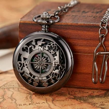 

Black Roman Numerals Quartz Pocket Watch Men Women Luxury Hollow Case Steampunk Vintage Pendant Necklace Man Gifts Dropshipping