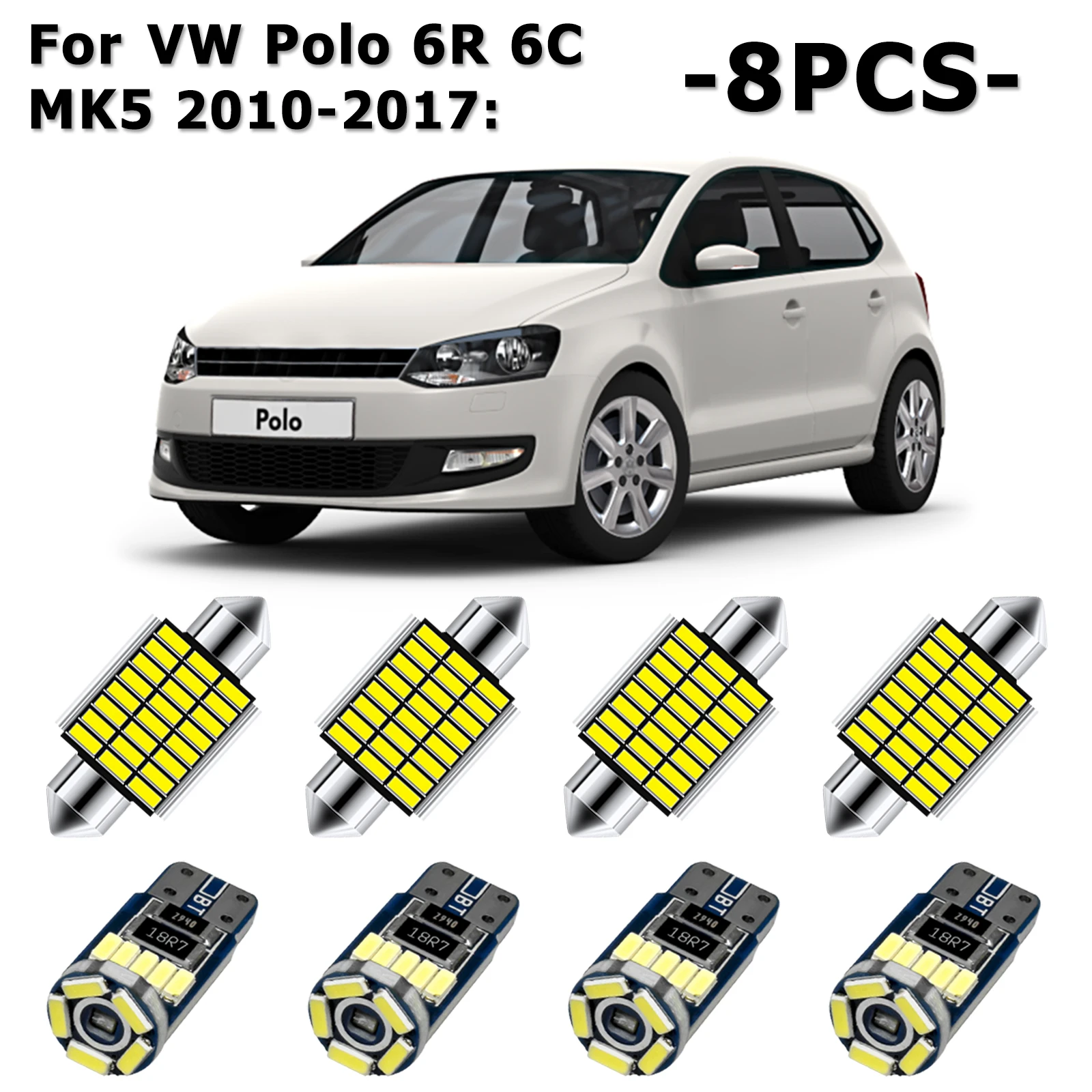 12V Car Light Upgrade White Led Bulb Interior Map Dome Trunk Ceiling Cabin  Lamp Kit For VW POLO 6R 6C 9N 9N3 MK4 MK5 2002-2017 - AliExpress