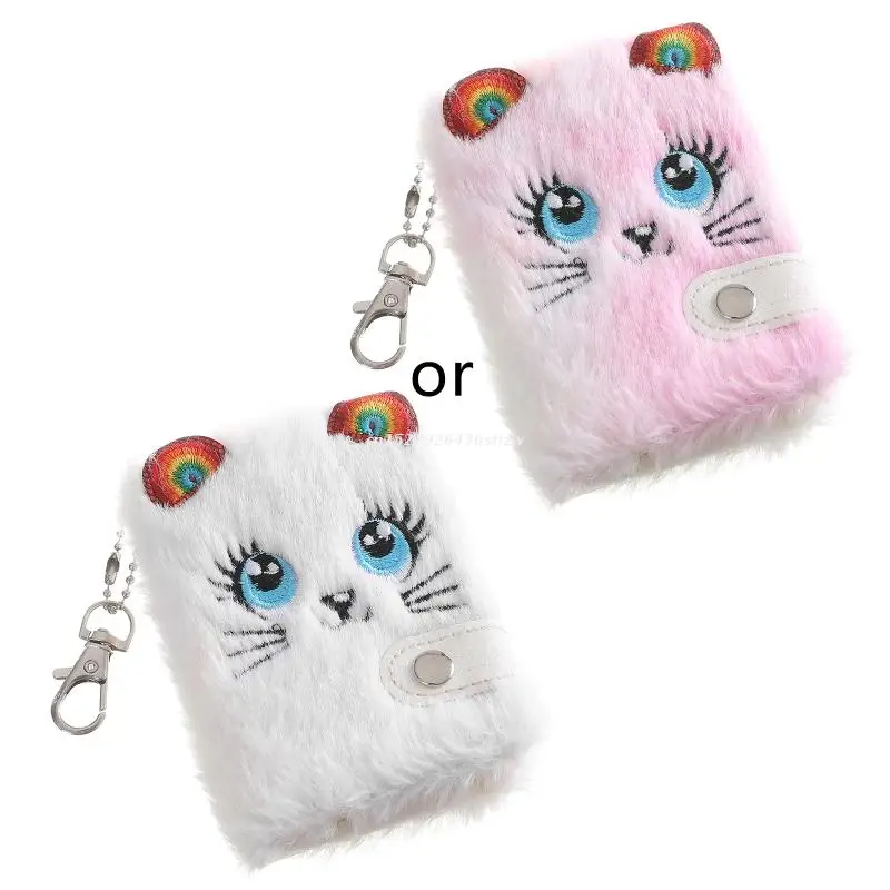 Pocket Notebook Fluffy Plush Notepad with Keychain Portable Address Book for Children Adult Note Taking Writing Drawing