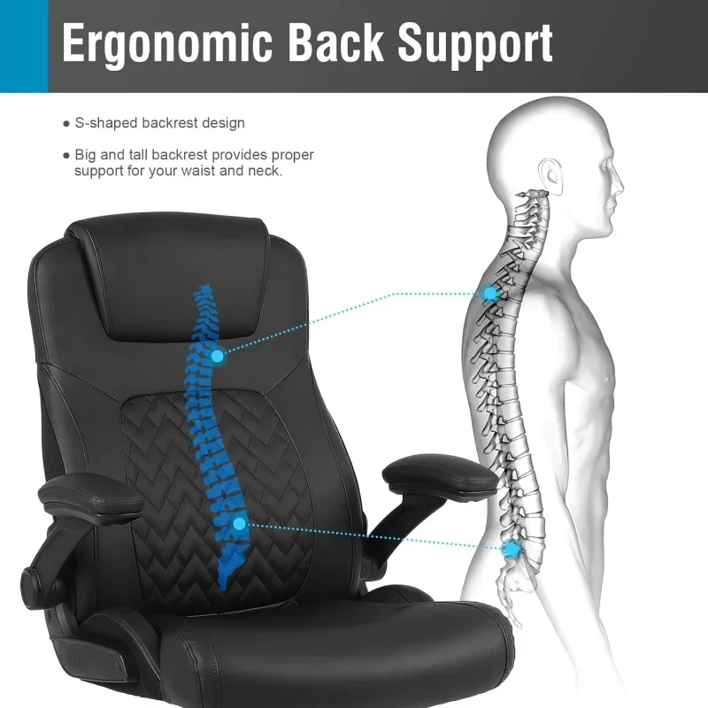 Flysky Executive Ergonomic Office Chair-Big and Tall Office Chair for Heavy People, PU Leather Computer Desk with Flip-u