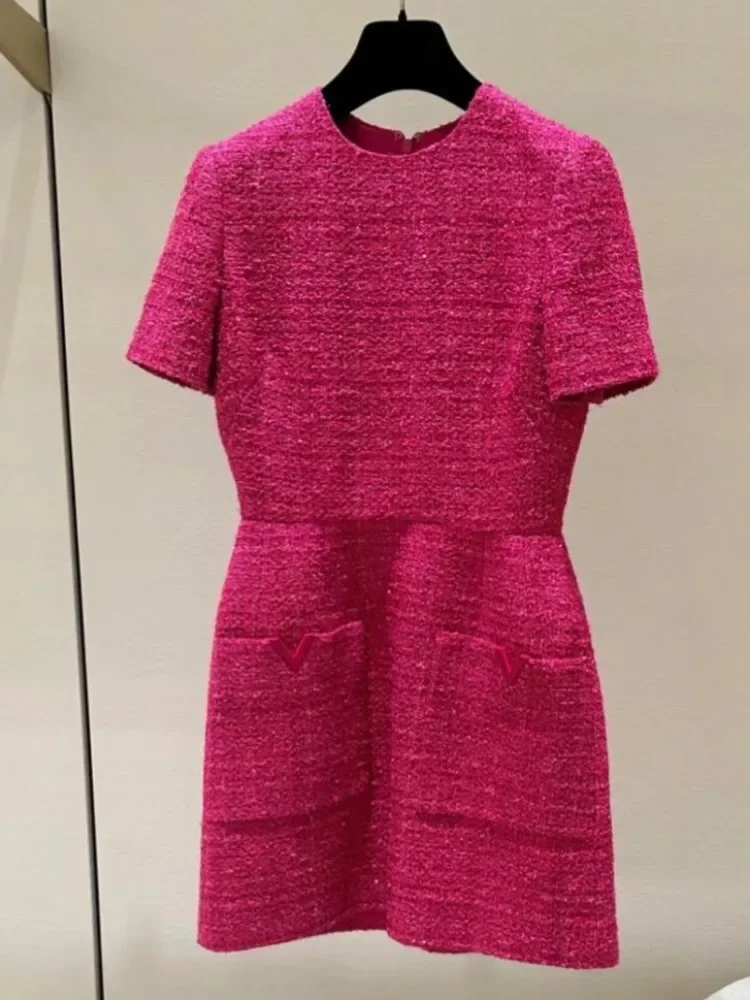 

Rose Red Tweed Short Sleeve Mini Dress