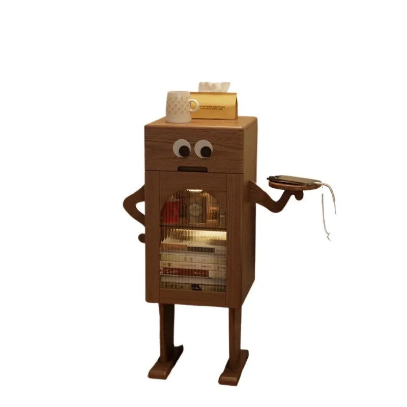 ~Robot bedside table Solid wood sofa with lamp Side table Creative bedside