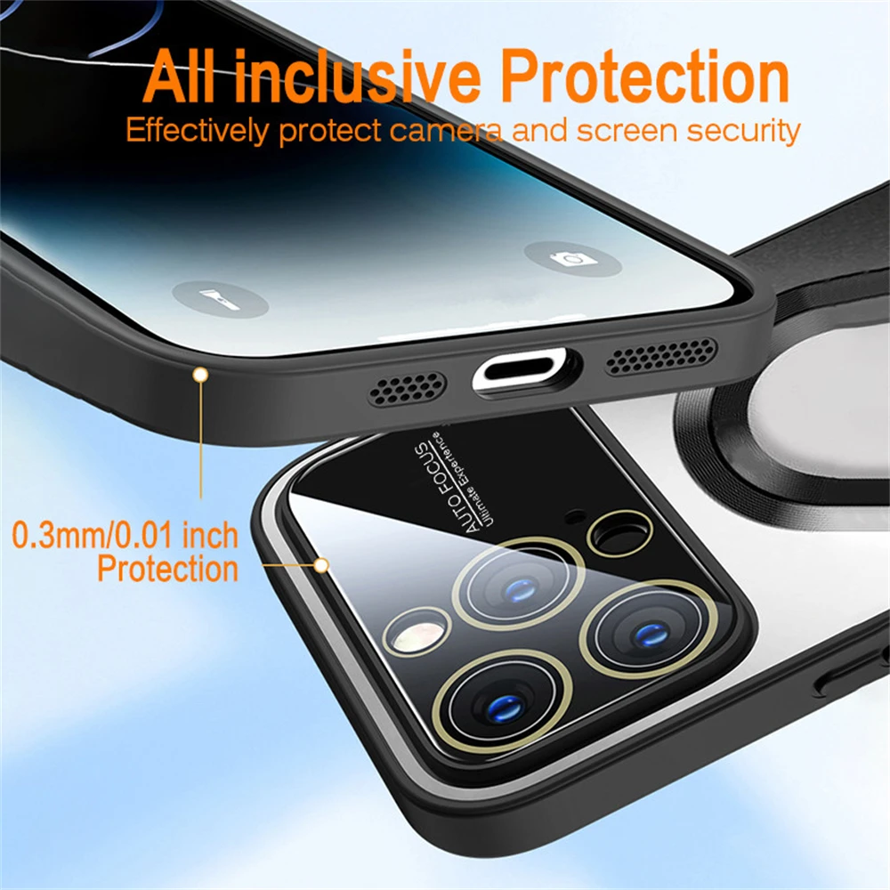 Luxury Matte Magnetic Wireless Charging Case with Glass Lens Camera Protection Cover