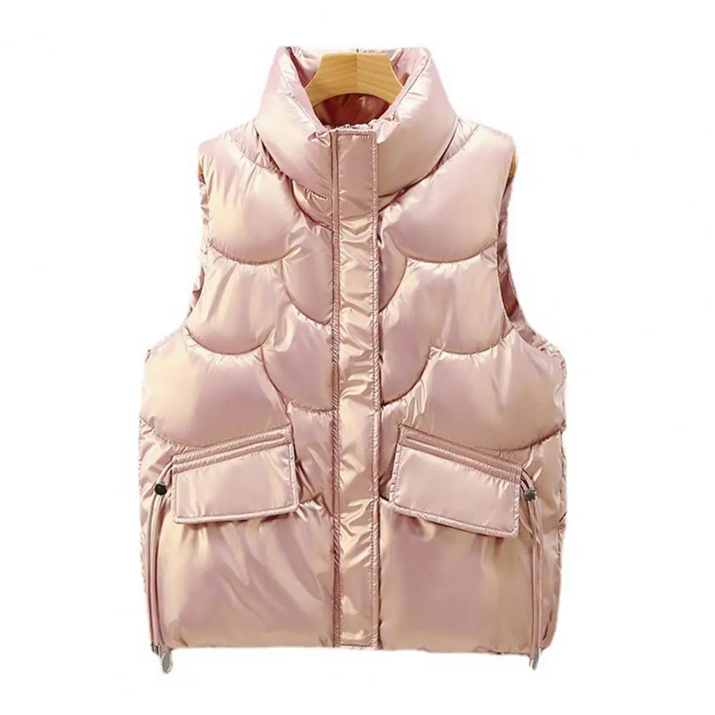Neck Protection Stylish Smooth Surface Lady Winter Vest Solid