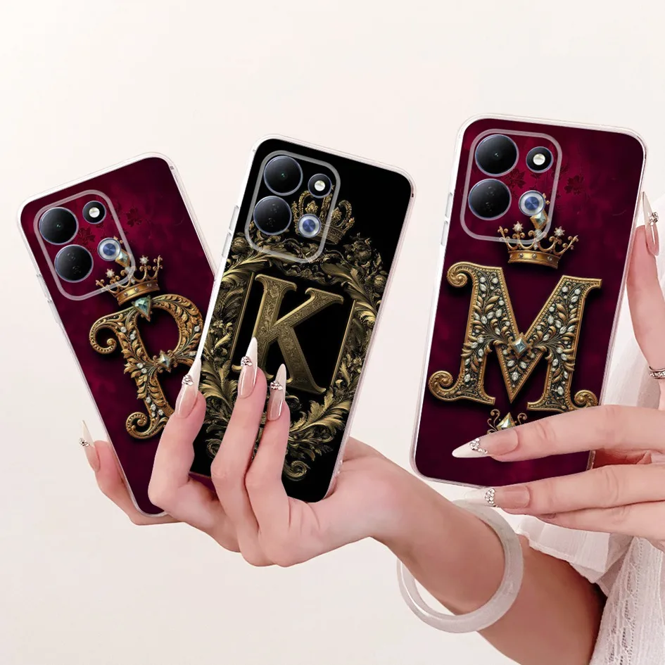 Fashion Initial Letters Crown Soft Silicone Clear Phone Case, 6.9