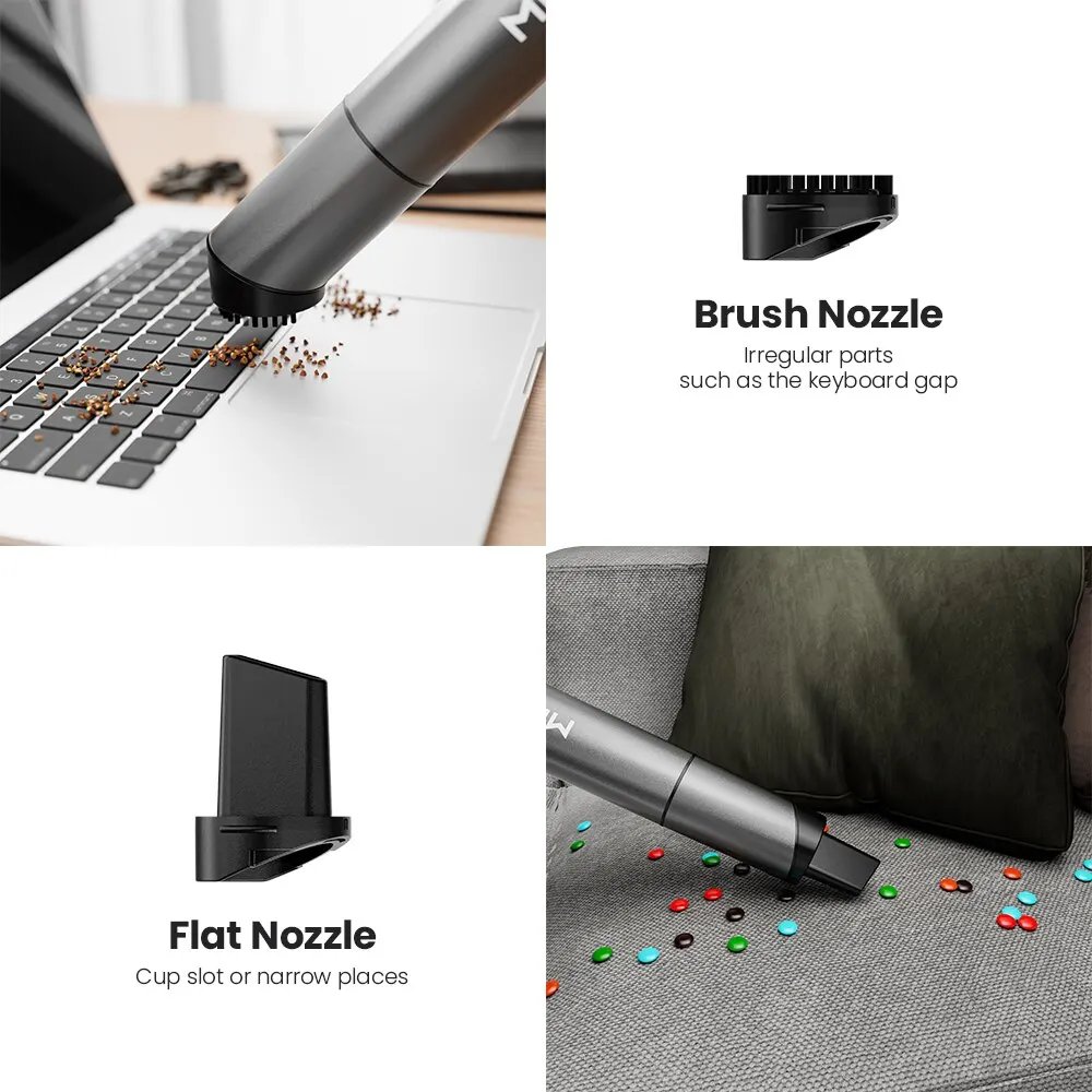 MIUI Mini Portable Vacuum Cleaner Cordless Handheld Vacuum with 3 Suction Heads Easy to Clean for Desktop Keyboard Car USB 2