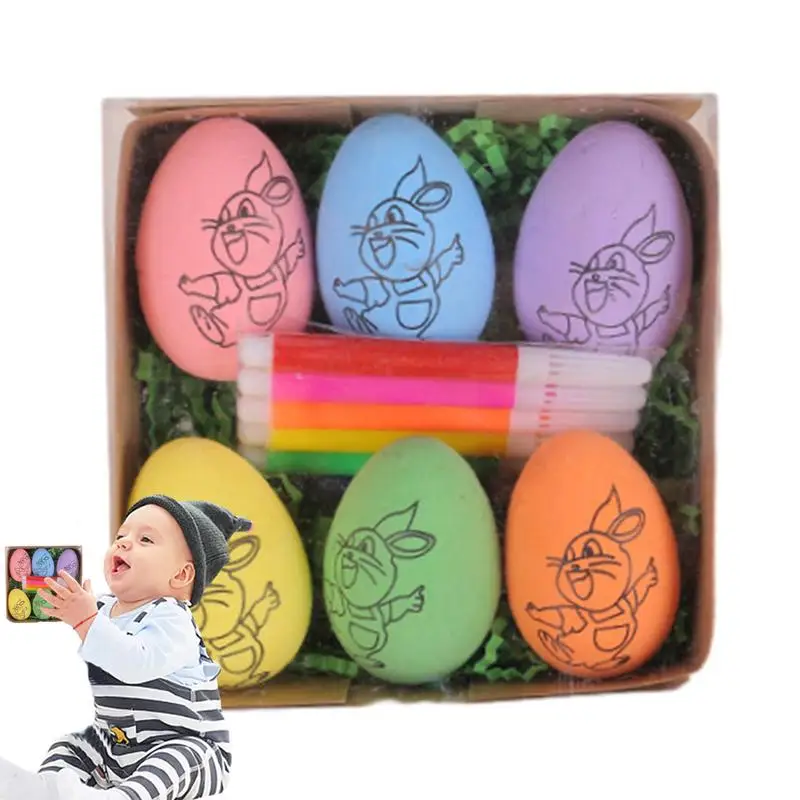 

Easter Egg Craft Kit 6pcs DIY Easter Crafts Doodle Kit DIY Easter Egg Dye Decorating Kit Gift with 6 Markers Easter Egg Dye