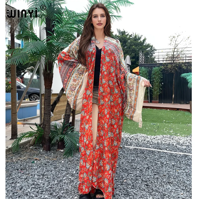 

WINYI Европейское летнее платье в богемном стиле, пляжная одежда, элегантный Африканский женский кардиган, праздничная накидка-кимоно свободного размера для женщин