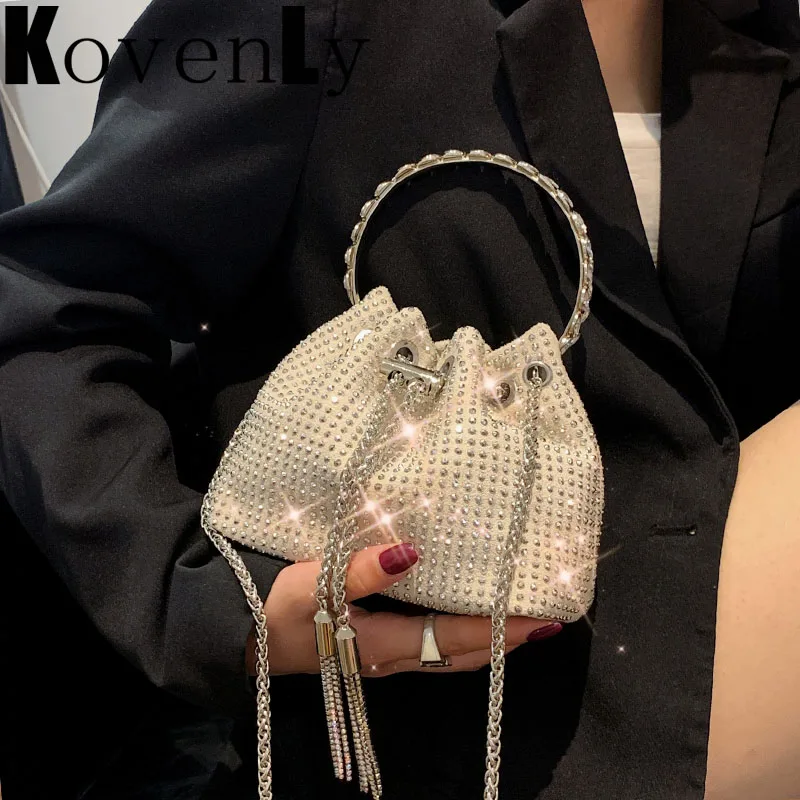 Fashion Rhinestone Women Crossbody Bags Drawstring Leather Square Box Bag  Female Designer Chain Shoulder Handbag