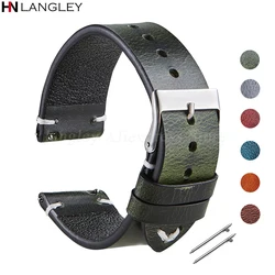 Vintage Red Brown Leather Quick Release Calfskin Watch Strap Sport Bracelet - 22mm (Green)