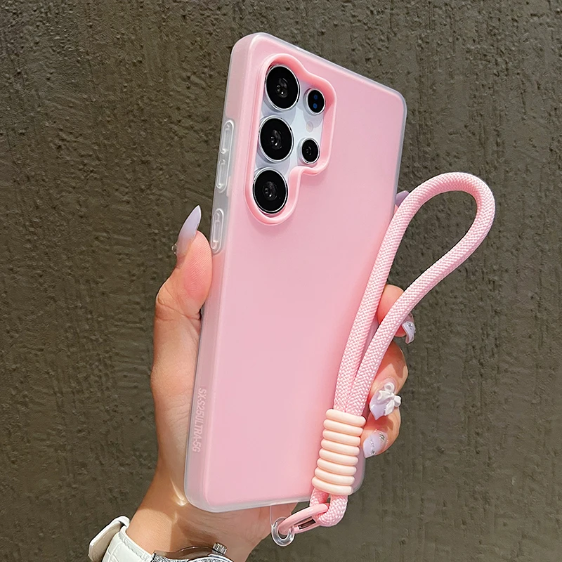 Jelly Phone Case with Wrist Strap Lanyard - Solid Cover Design