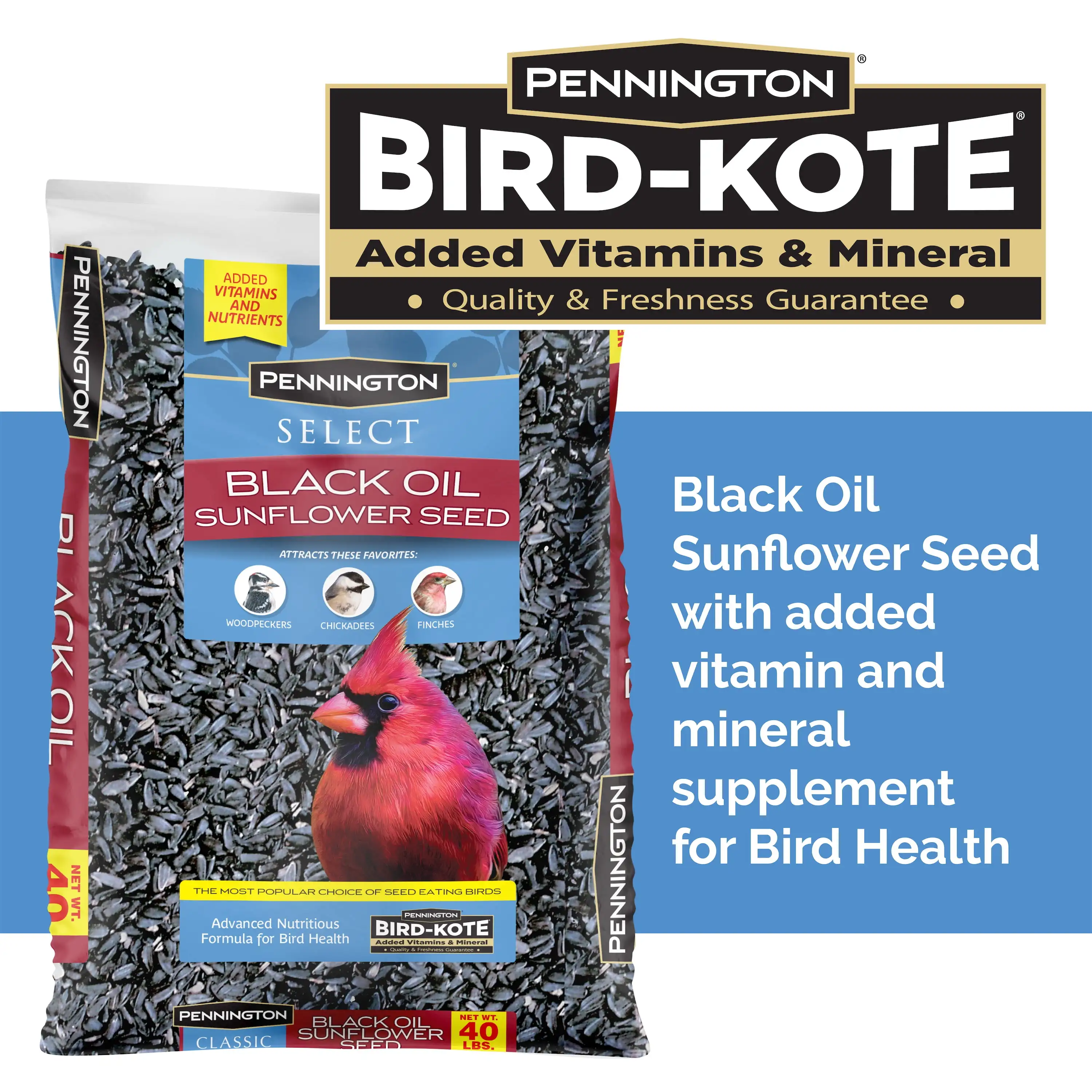 

Pennington Select Black Oil Sunflower Seed Dry Wild Bird Feed, 40 lb. Bag, 1 Pack