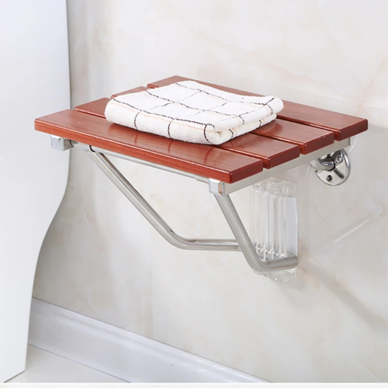 Solid Wood Waterproof Bath Stool  WallMounted Folding Shower Chair, Multifunctional Shoe Changing Seat, Durable Bench 5