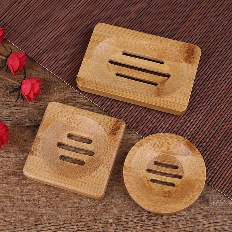 1PC Natural Wooden Bamboo Soap Dish Wooden Soap Tray Holder Storage Soap Rack Plate Box Container for Bath Shower Plate Bathroom