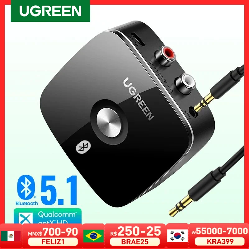 

UGREEN Bluetooth RCA приемник 5,1 aptX HD 3,5 мм разъем Aux беспроводной адаптер Музыка для ТВ автомобиля 2RCA Bluetooth аудио приемник aptX