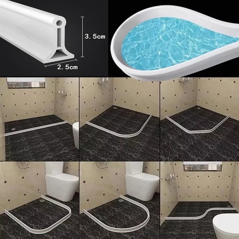 Silicone Water Stopper Toilet Bathroom Water Retaining Strips Shower Room Wet Dry Separation blocker Dam Flood Barrier