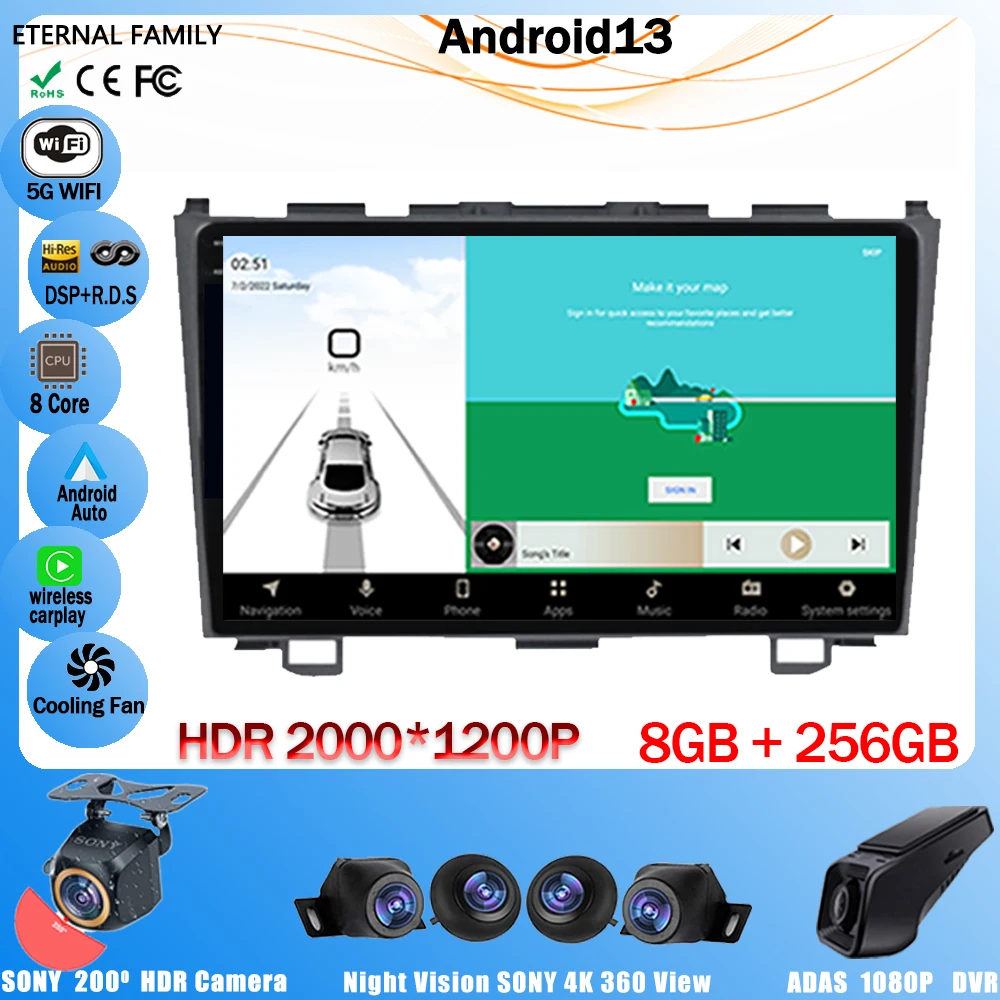 

7862CPU Android 13 автомобильный Raido плеер для Honda CRV CR-V 3 2006- 2012 Авторадио мультимедийный видеоплеер навигация No 2Din DVD