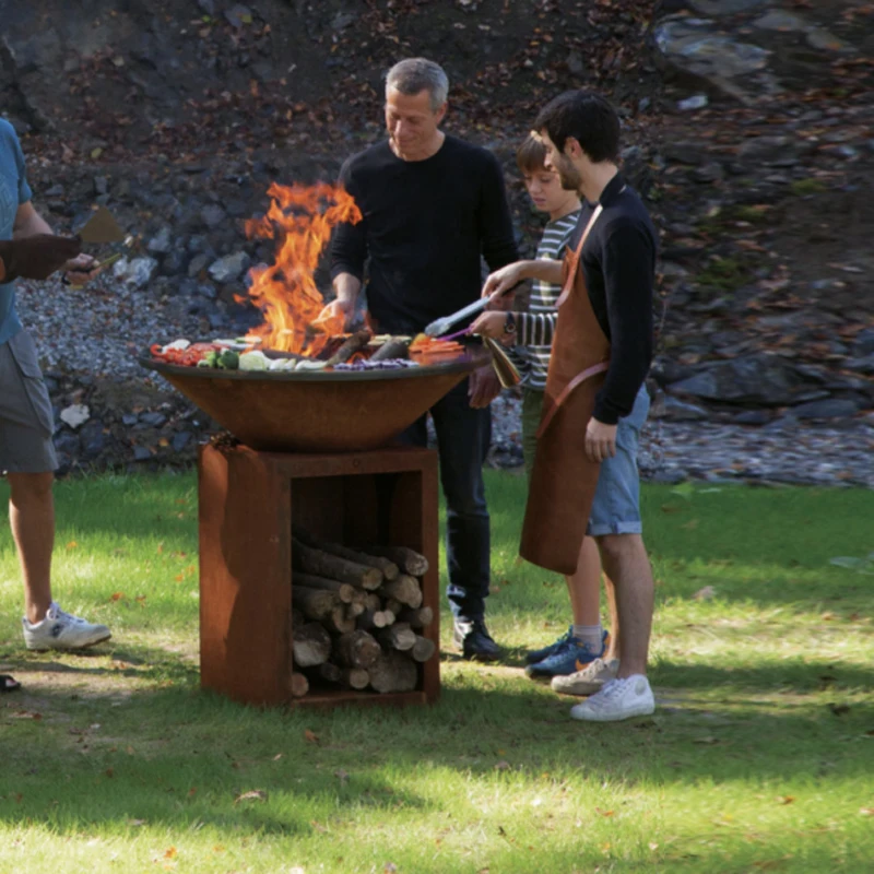 Corten Steel Metal With Grill Plate Fire Pit Table Backyard Outdoor Fire Pit BBQ
