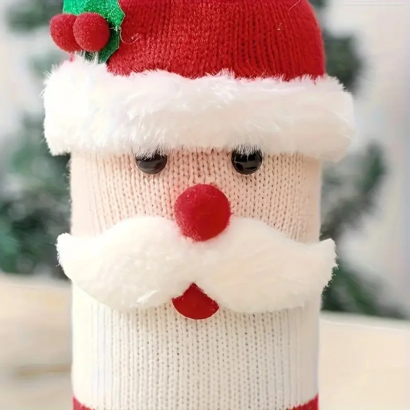 LUSQI 2Pcs Christmas Wine Bottle Cover Santa Claus Snowman Knitted Wine Bottle Sweater Christmas Dinner Party Table Decorations