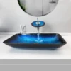 KEMAIDI Big Tempered Glass Basin Sink Washbasin Bathroom Vessel Sinks Counter Top Bowl Washroom Vessel Vanity Sink Faucet Set 3