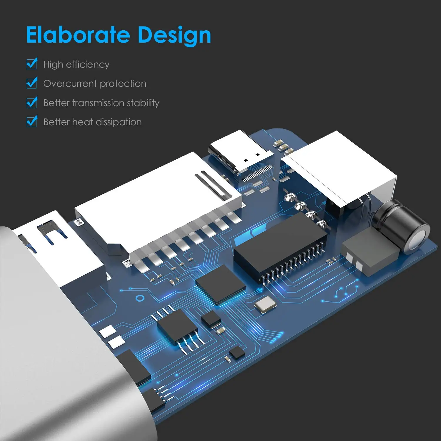 Фото Концентратор LENTION 2 USB C 3,0 с кардридером 4K HDMI SD Type C для зарядки и Ethernet совместимый с MacBook Pro/Air/поверхностный адаптер №5