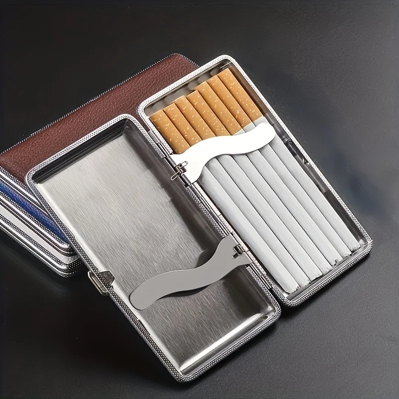 Deluxe PU Leather Metal Cigarette Case - Holds 14 Extra Long Cigarettes