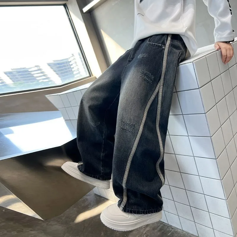 2025 New Boys Straight Jeans Big & Tall Kids Autumn Winter Denim Pants Boys Long Jeans - 6