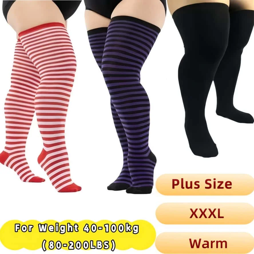 Chaussettes longues rayées au dessus du genou pour femmes, grande