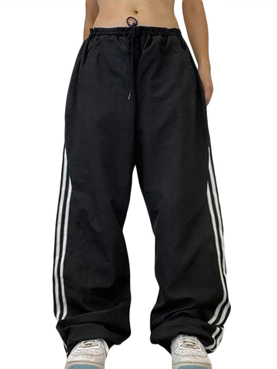 

Women Straight Pants Elastic Waist Striped Long Trousers for Casual Street