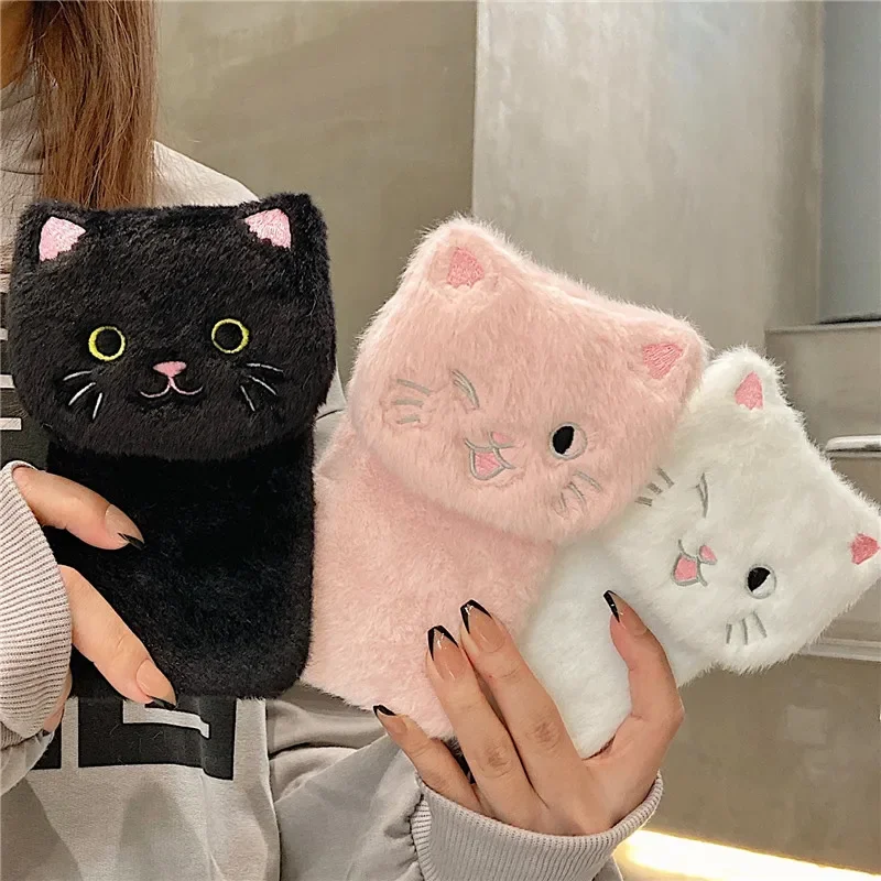 Plush Soft 3D Embroidery Cat Phone Case with Stand