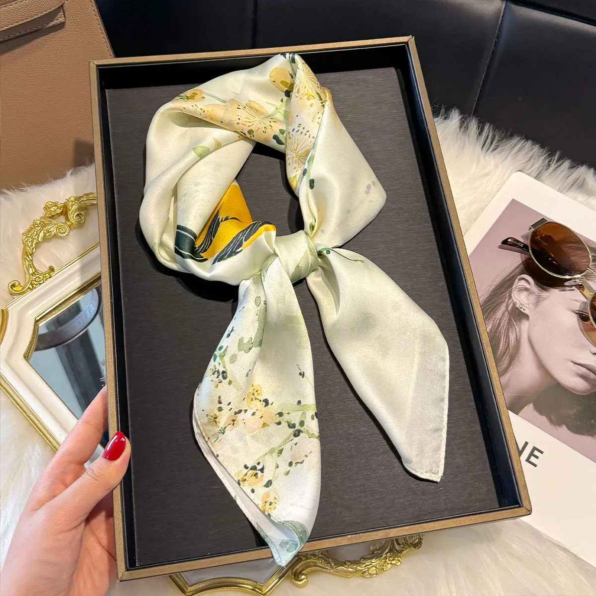 NEW Floral Square Scarf Women Satin Shawl Wrap Hijab Female Hair Luxury Headkerchief Summer Beach Sun Protection Bandana