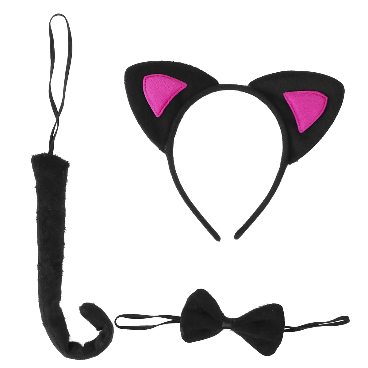 

3Pcs Kids Cat Ears Headband Bow Ties Tail Set Party Cosplay Costume (Black and Rosy)