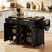 60" Mobile Kitchen Islands Rolling Trolleys Kitchen Island Table Drop Leaf Home Carts with Power Outlet Spice Towel Rack Trash 6