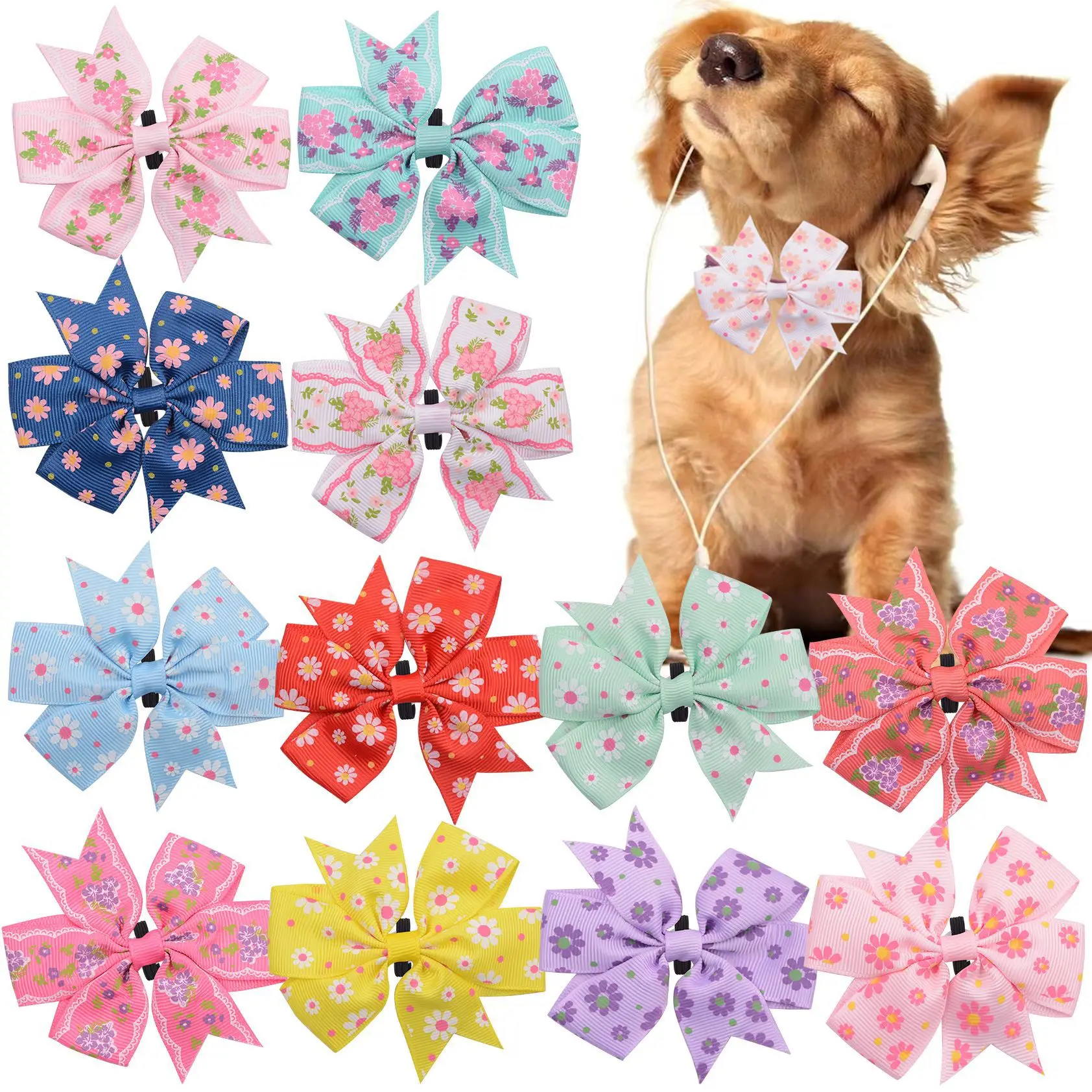 

50/100pcs Flower-Collar Spring Dog Supplies Slidable Dog Bow Tie Pet Collar Pet Dog Collar Charms Pet Products For Dogs Pet Bowt