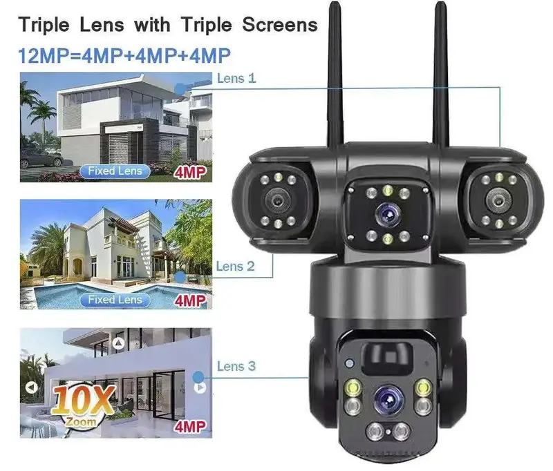 V380 Pro WiFi Triple Screens Solar Camera CCTV 4G LTE Sim Card Video Surveillance Solar IP Camera PTZ 4G Security Protection - Image 3