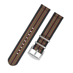 IBENIFIT Classic Nylon Watch Strap with Silver Buckle - Durable Fabric Wristband Replacement - 22mm (Black Red Green)