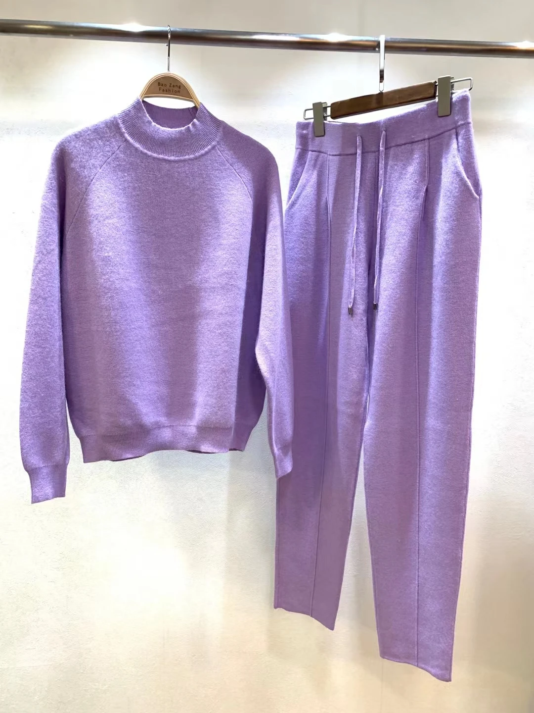 

Women's Cashmere Suit 2022 Winter Fashion 45% Cashmere 30% Wool Pure Color Warm Sweater And Pants 2-Piece Set Free Shipping
