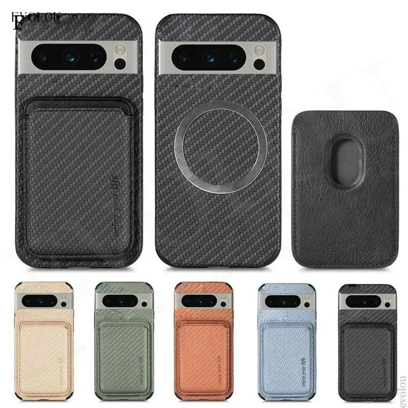 Premium Wireless Charging MagSafe Leather Case with Magnetic Card Slot and Carbon Fiber Design