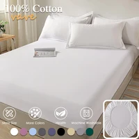 100% Cotton Fitted Sheet with Elastic Bands Non Slip Adjustable Mattress Covers for Single Double King Queen Bed,140/160/200cm 2