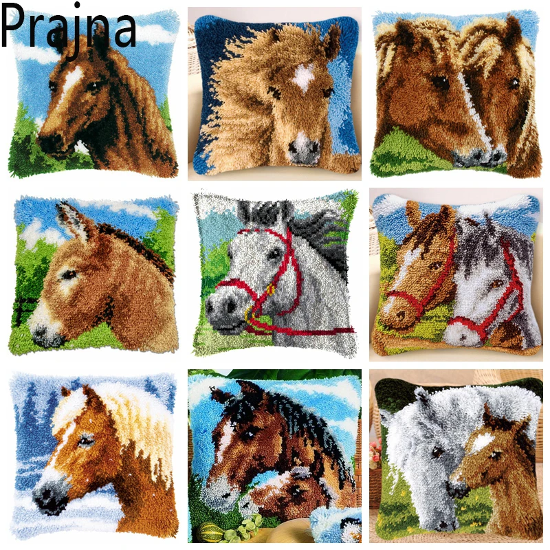 

Серия лошадей/животных, крючок с защелкой, ручная вязка, вышитая Подушка, необработанная вышивка, материал с защелкой, крючок, ковер, наборы для начинающих, сделай сам