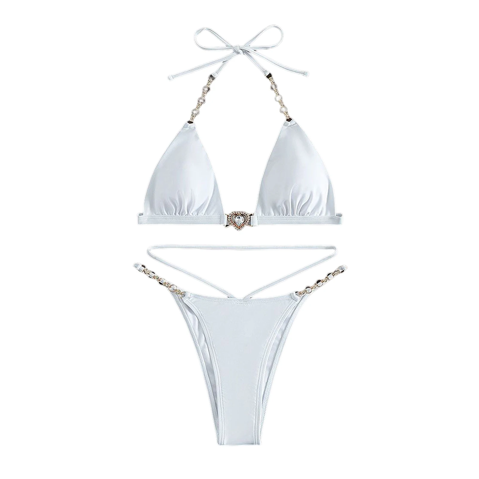 

Однотонное треугольное бикини на цепочке, Женские Треугольные комплекты бикини, комплект для бассейна и пруда