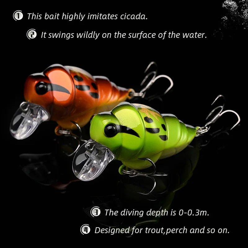 BLUX Cicada Fishing Lure 39mm 6.3g Insect Floating Crankbait BFS