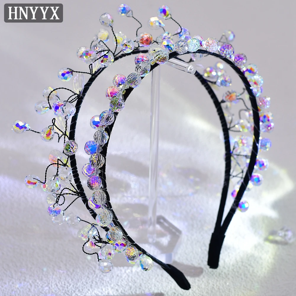 

HNYYX Crystal Crown Sparkling Double Row Headband for Women Fashion Headwear Party Headdress Wedding Hair Tiara A119