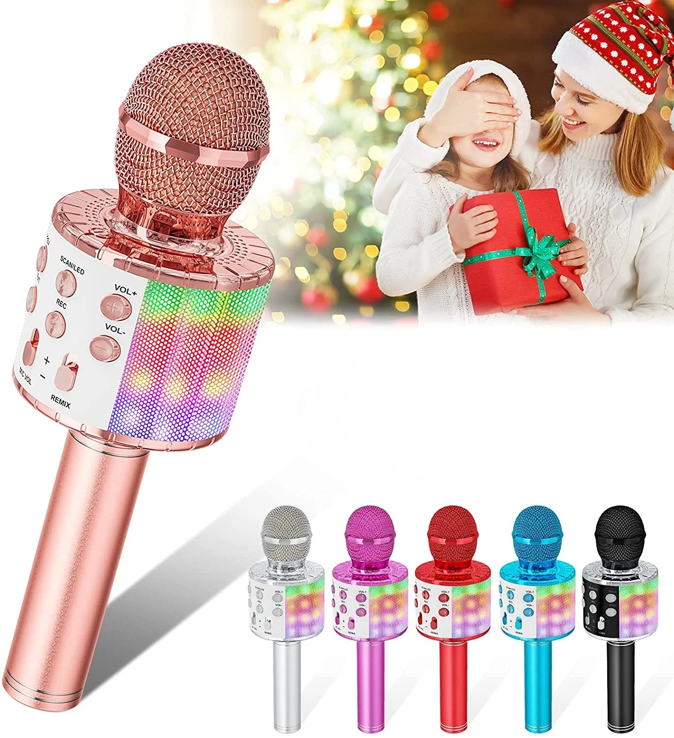 

Karaoke Microphone for Kids Singing, 5 in 1 Wireless Bluetooth Microphone with LED Lights Karaoke Machine Portable Mic Speaker